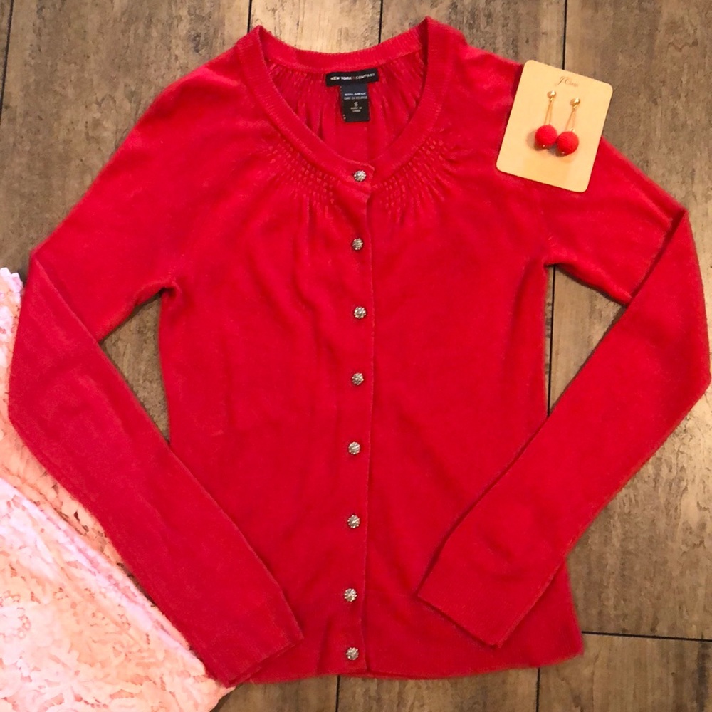 Red Cardigan with sparkle buttons